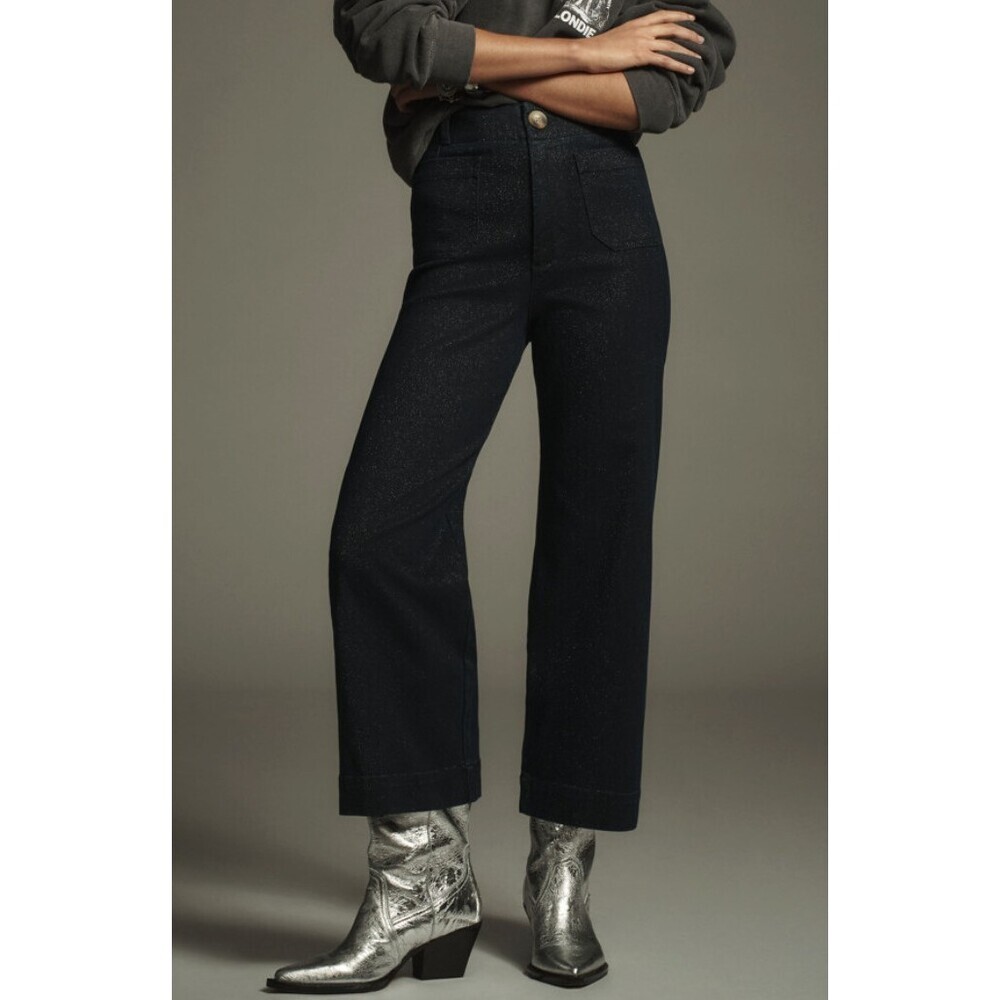 Maeve The Colette High-Rise Cropped Wide-Leg Jeans Sparkle Edition Dark Wash 30